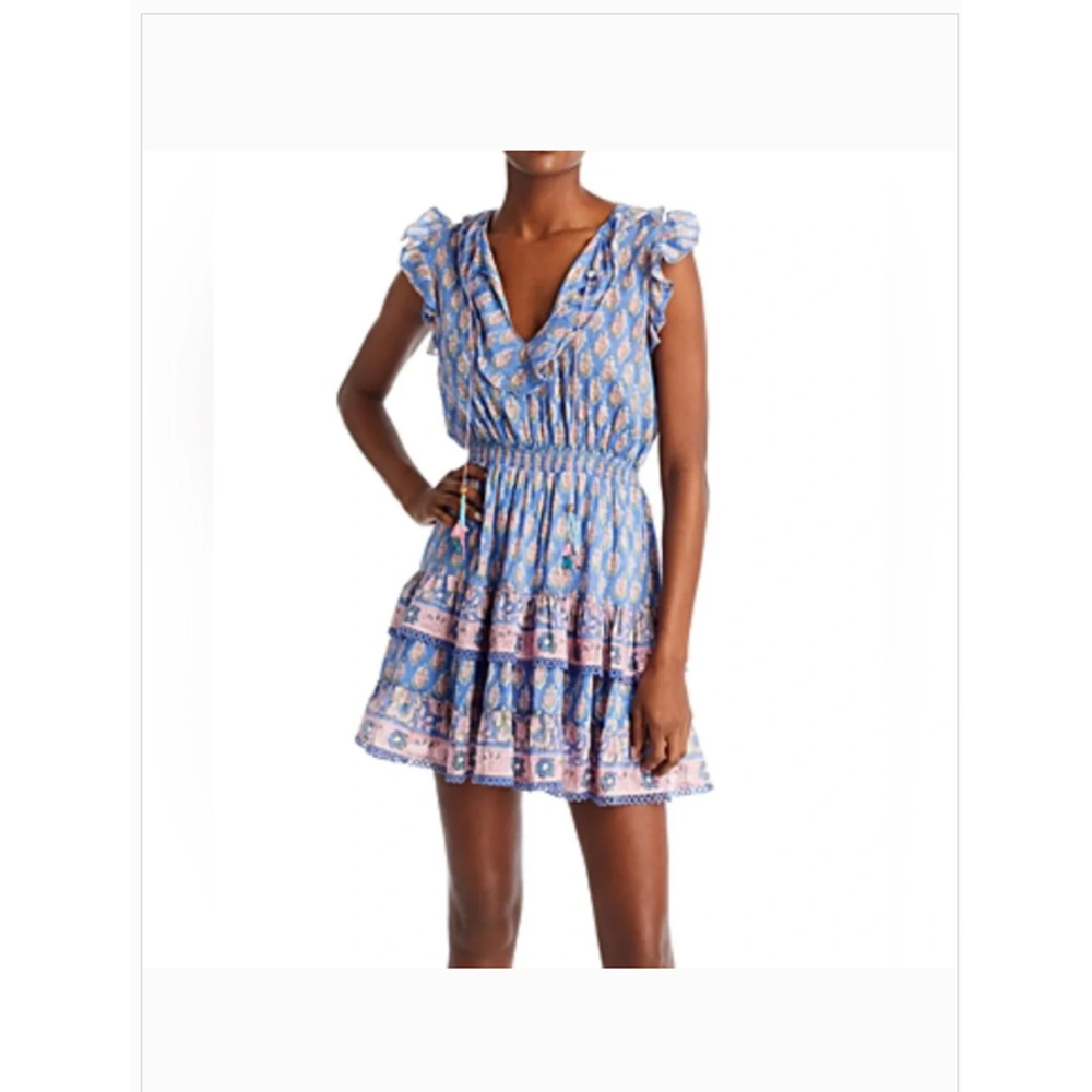 Bell by Alicia Bell Rebecca Floral Blue Print Ruffled Dress Size Medium